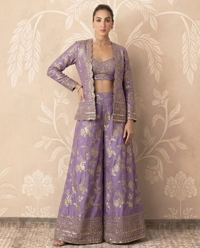 Lavender Striped Brocade Blazer Palazzo Set - view 1