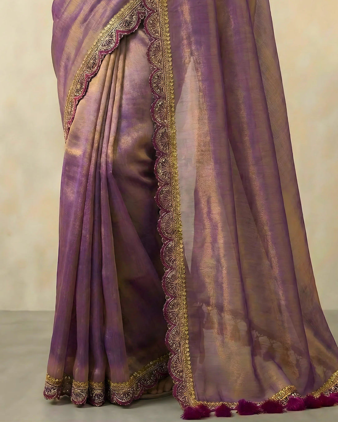 Lavender Cotton Tissue Border Bengal Saree - view 3