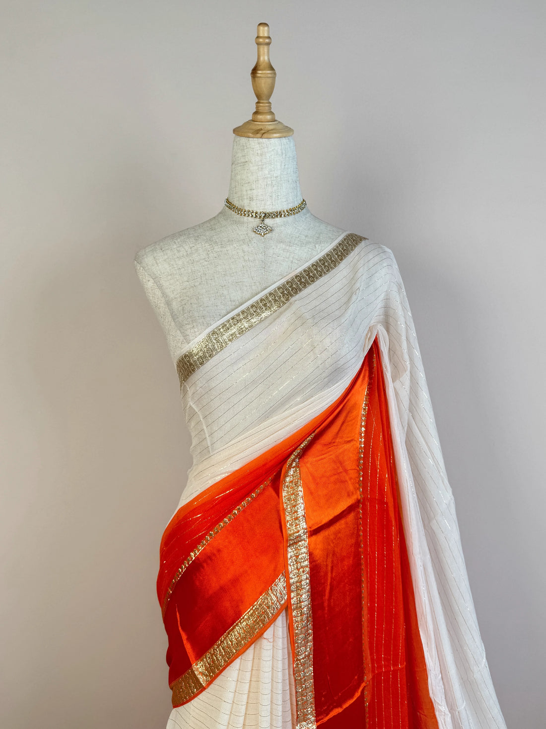 White Orange Chiffon Ombre North Saree - view 2