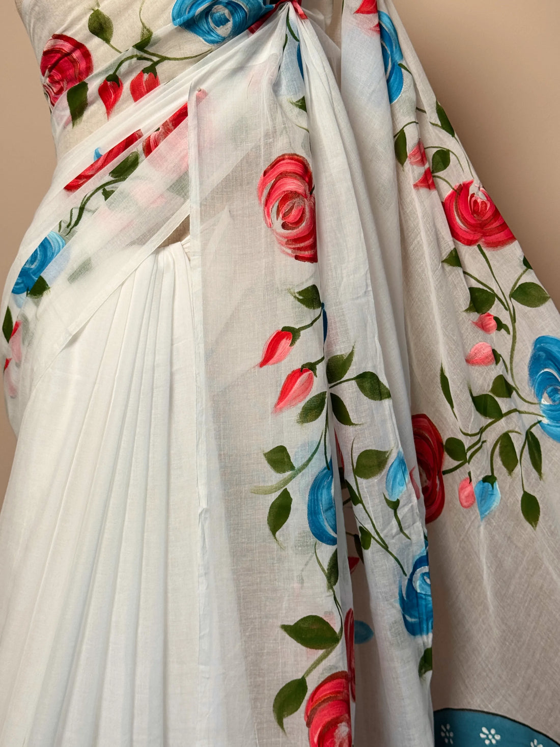 White Cotton Handpainted Bengal Saree - view 3