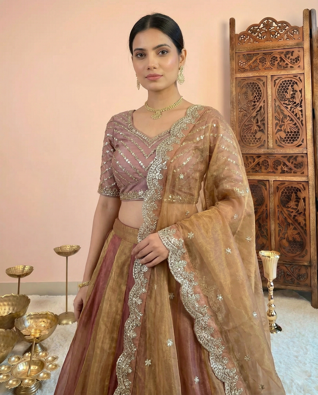 Multicolour Crush Tissue Sequin Lehenga Set - view 2