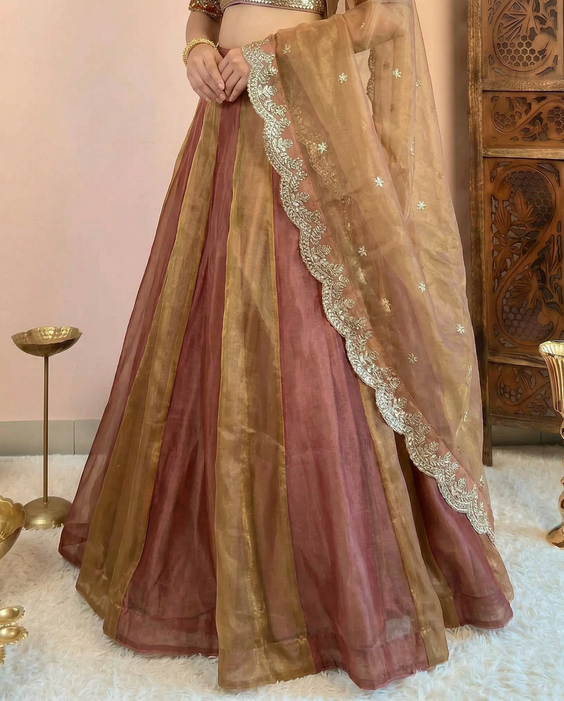 Multicolour Crush Tissue Sequin Lehenga Set - view 3