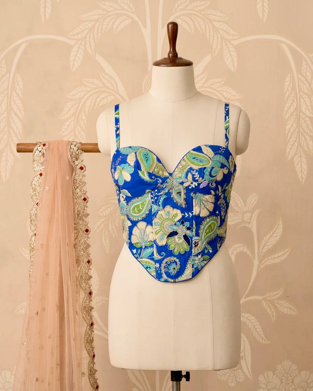 Royal Blue Crepe Corset Blouse - view 1