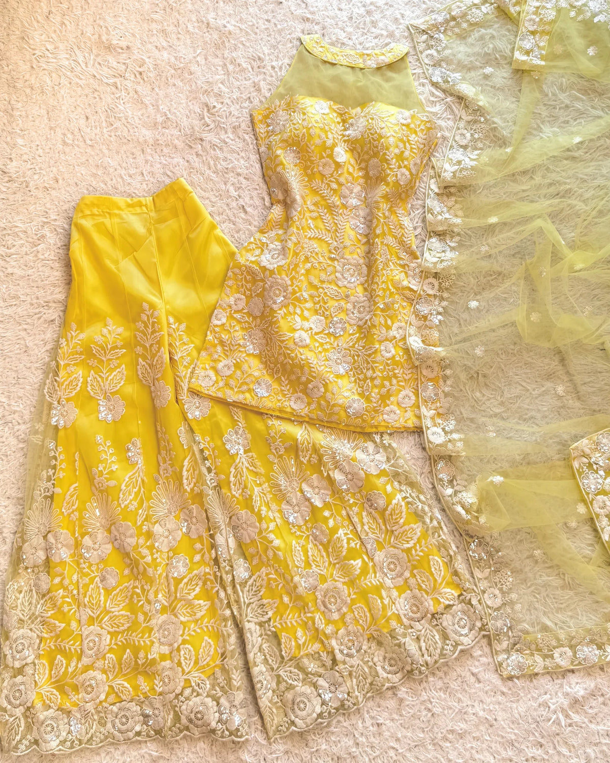 Yellow Sequin Halter Kurti Sharara Set - view 5