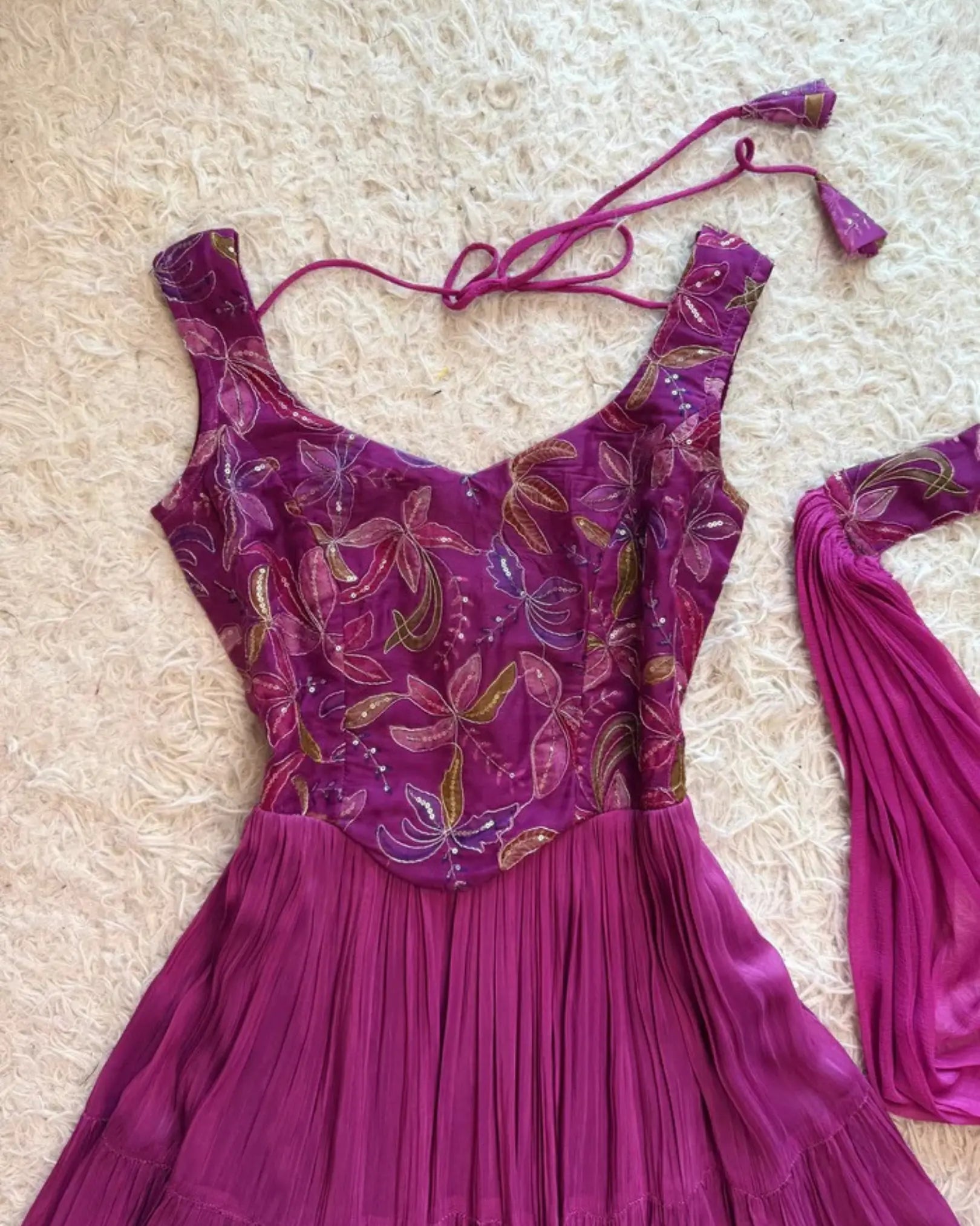 Lilac Tabby-Silk Corset-Yoke Multi-Layer Anarkali & Dupatta Set.