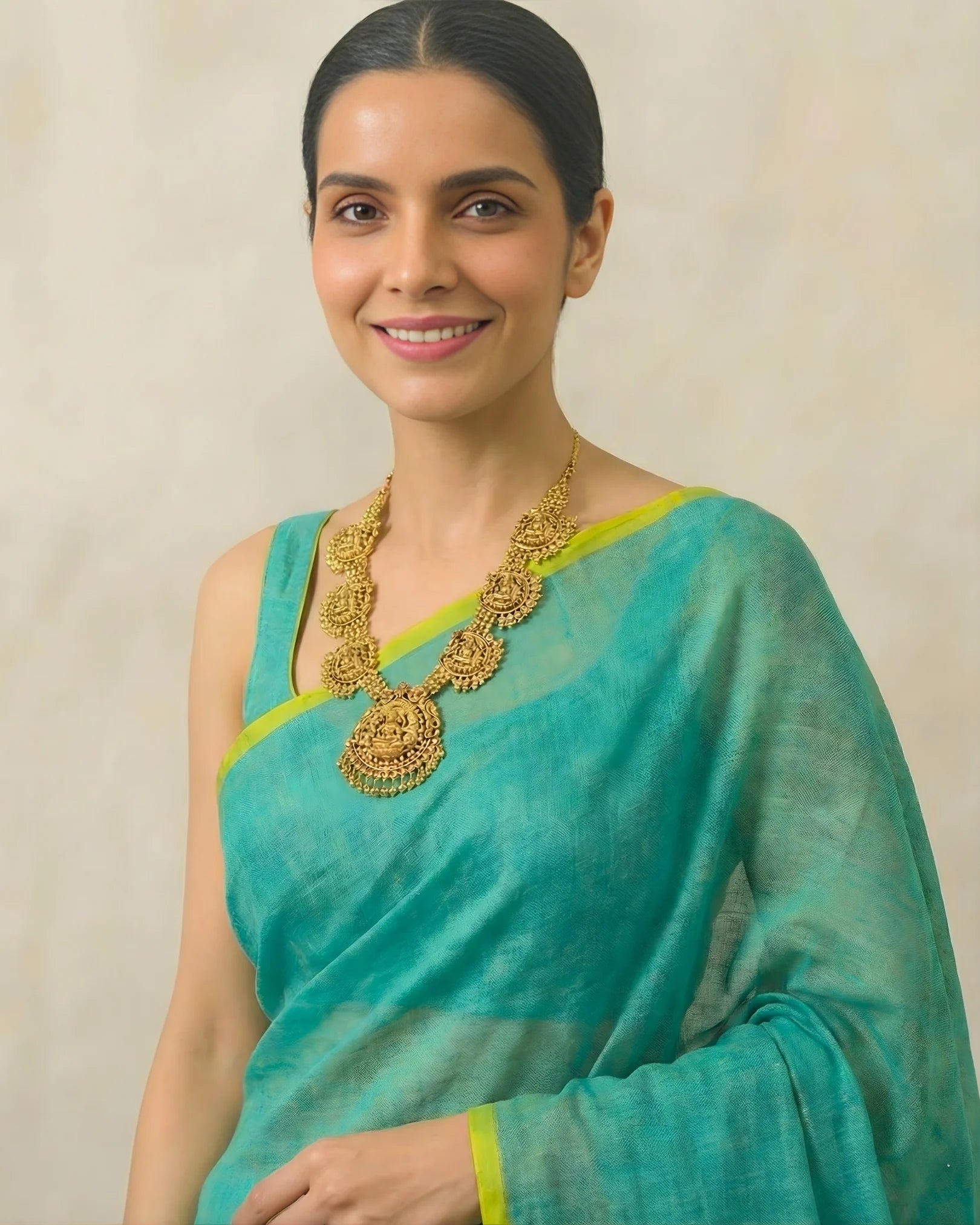 Mint-Yellow Pure-Cotton Handloom Bengal-Saree