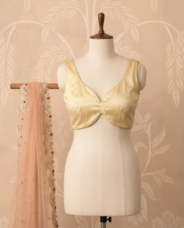 Cream Gold Satin Plunge Neck Blouse - view 1