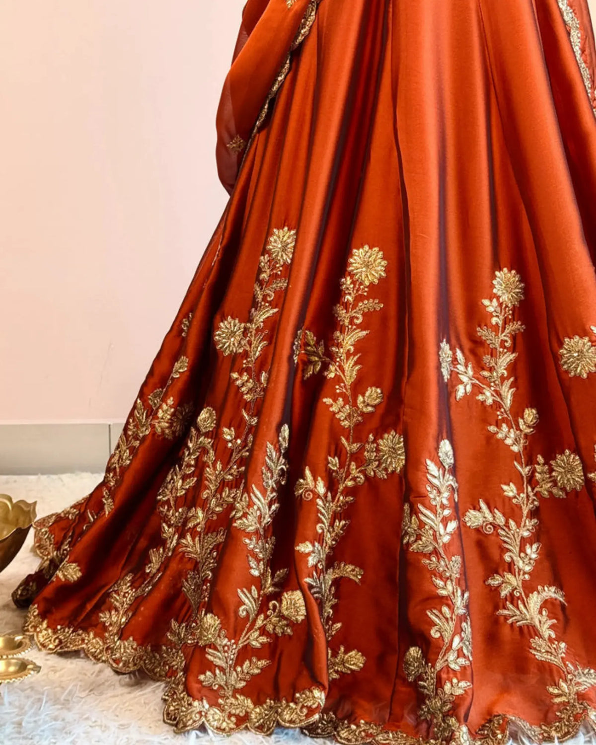 Burnt Orange Tissue Zari Kalidaar Lehenga Set - view 3