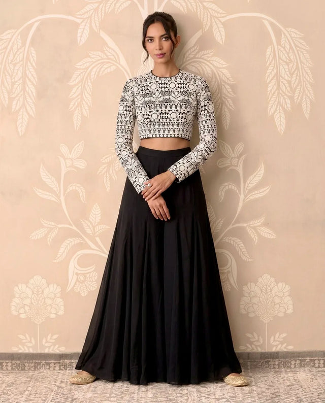 Black White Bustier Blouse Sharara Set - view 1