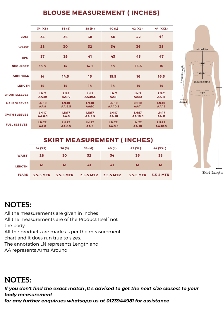 Yeshan size chart and measurement guide