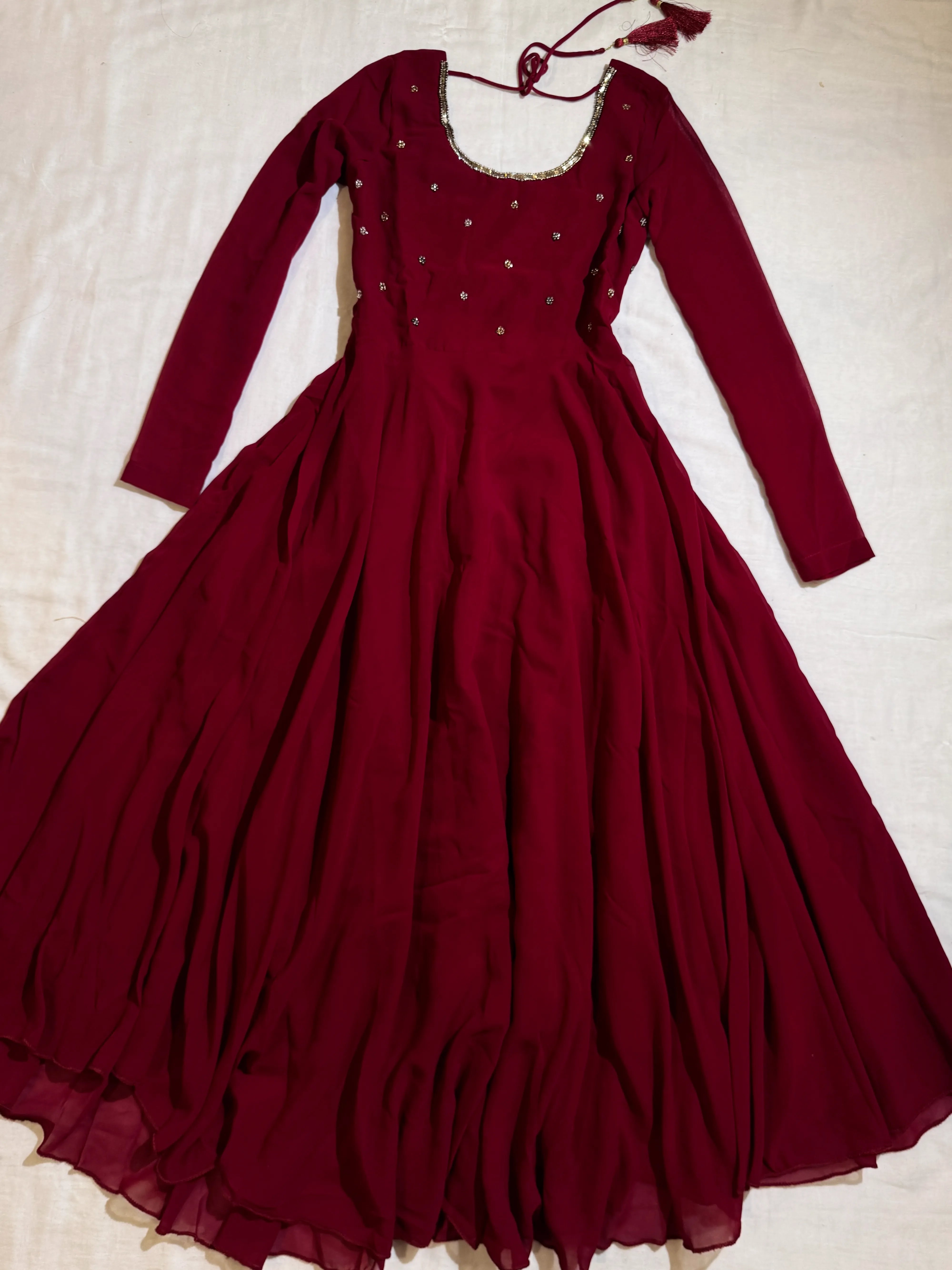 Cherry-Pink Stonework Chiffon Flare-Anarkali-Kurti