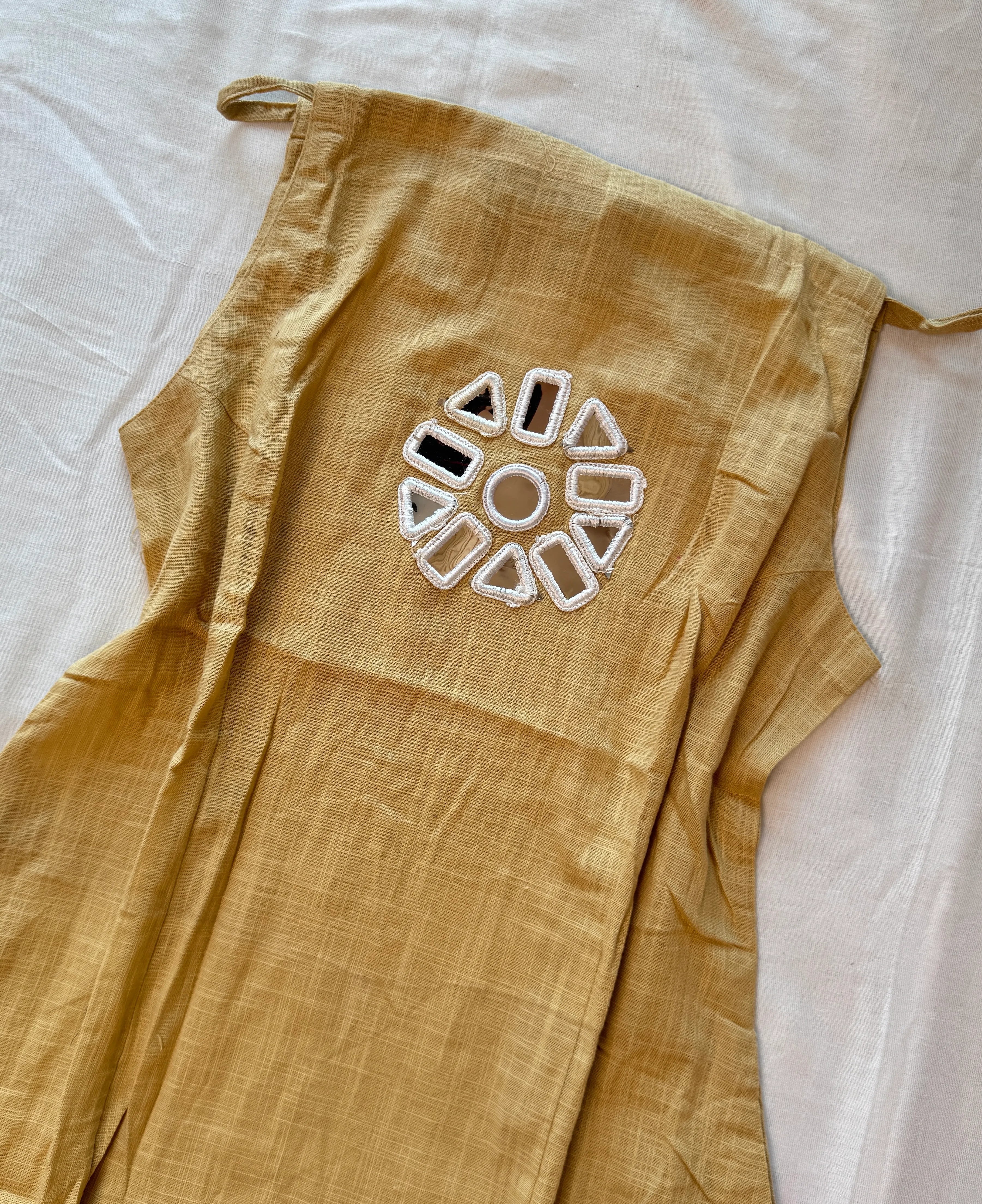 Cream-Beige Linen-Cotton A-Line Casual-Kurti