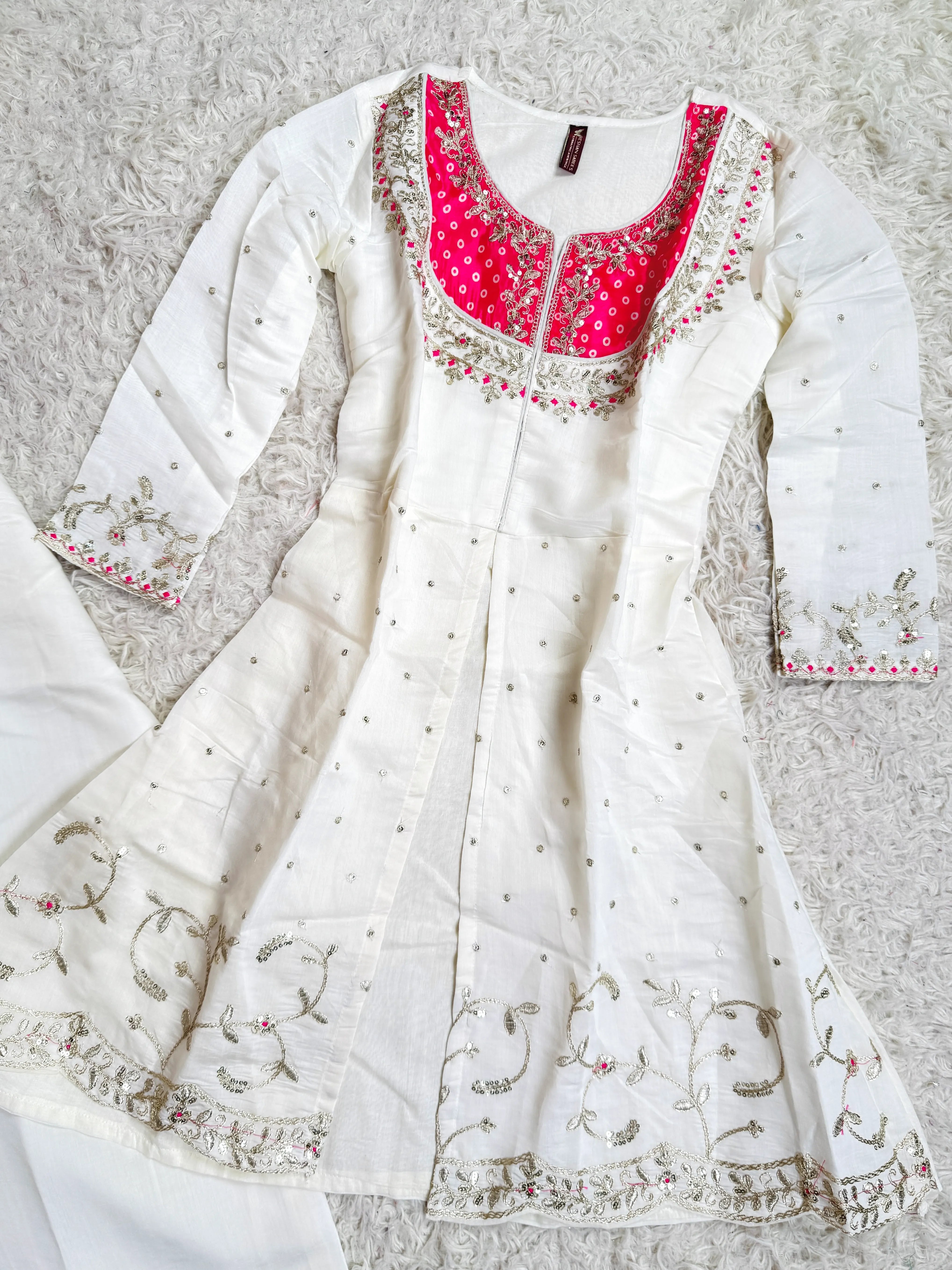 White Sequin-Embroidered Crepe-Silk fancy Palazzo-Kurti Set