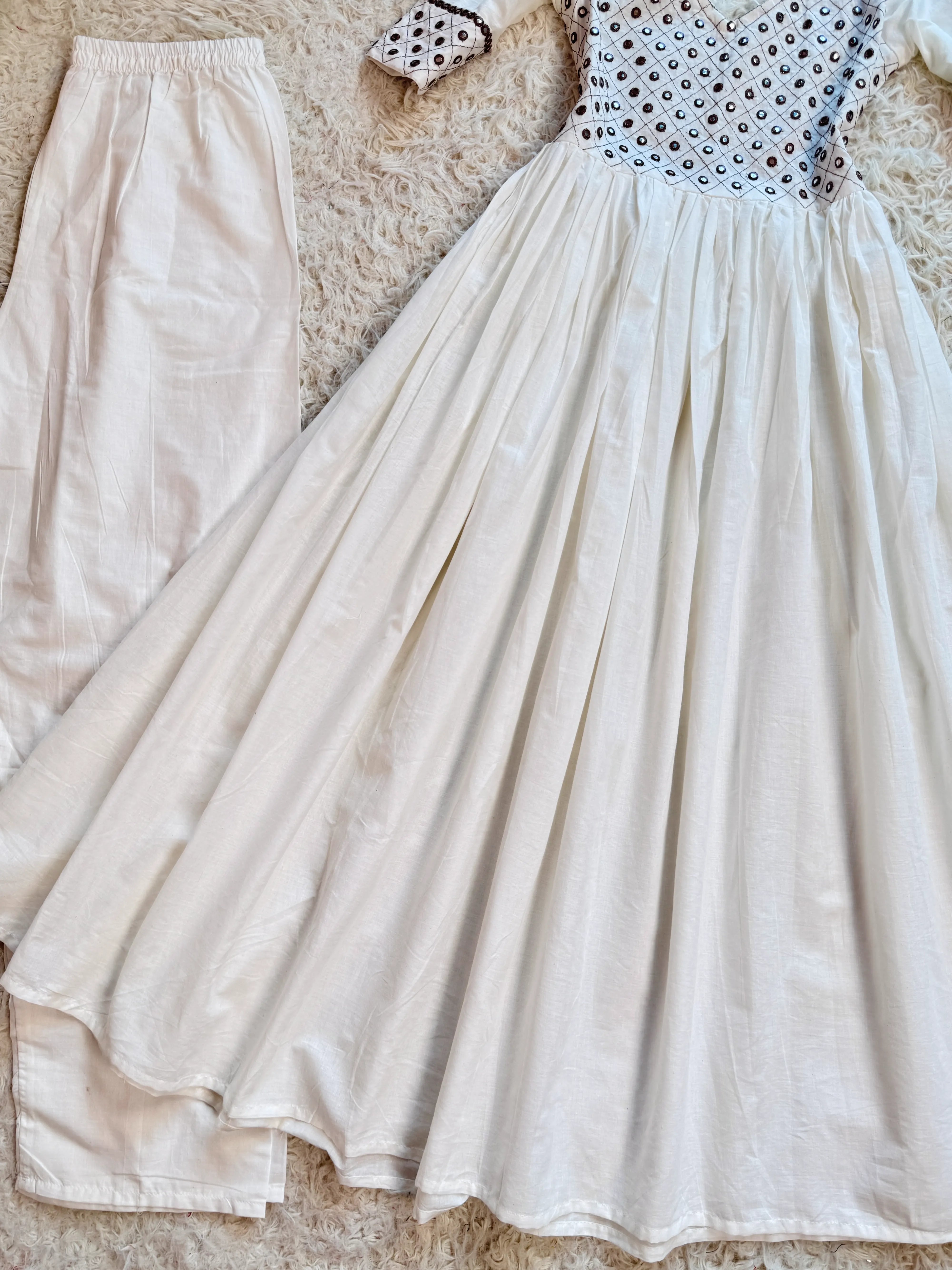 White Embroidered Backless Super-Flare Anarkali-Kurti-Set