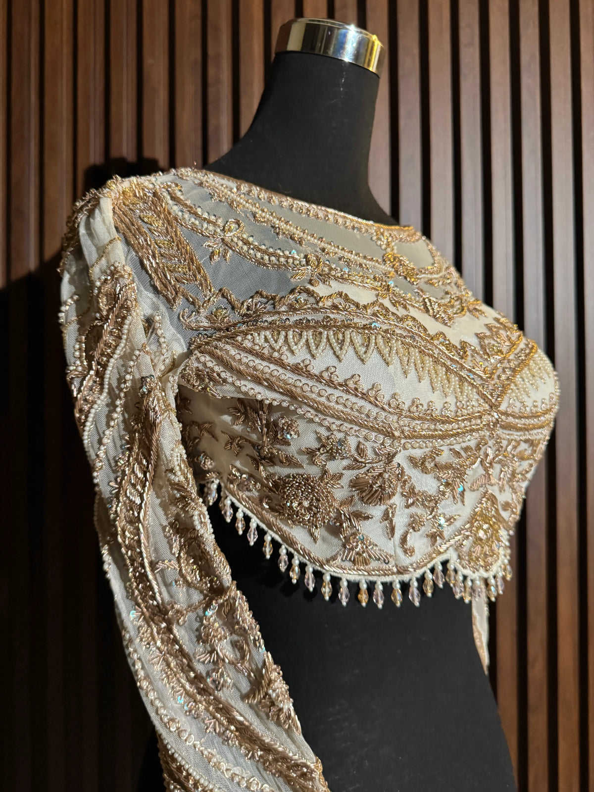 Nooré Zardosi: Luxe Couture Blouse in Champagne Gold - view 3