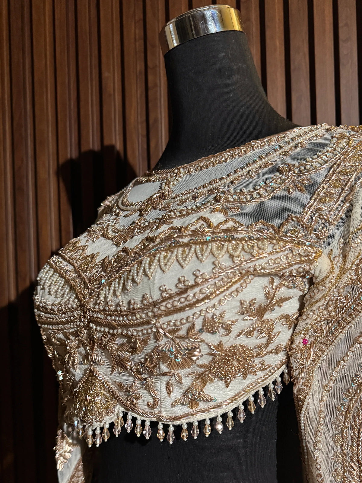 Nooré Zardosi: Luxe Couture Blouse in Champagne Gold - view 6