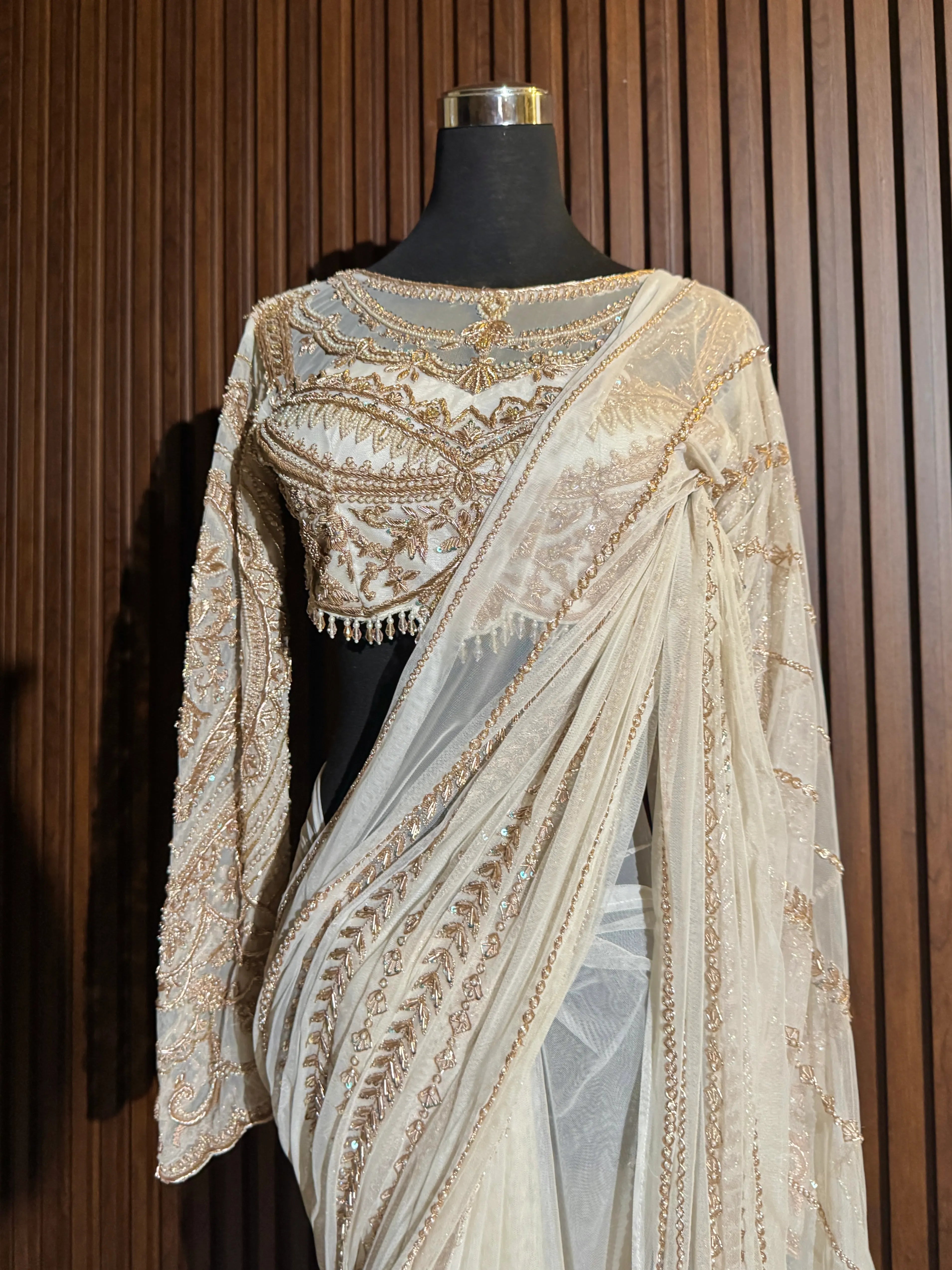 Nooré Zardosi: Luxe Couture Blouse in Champagne Gold