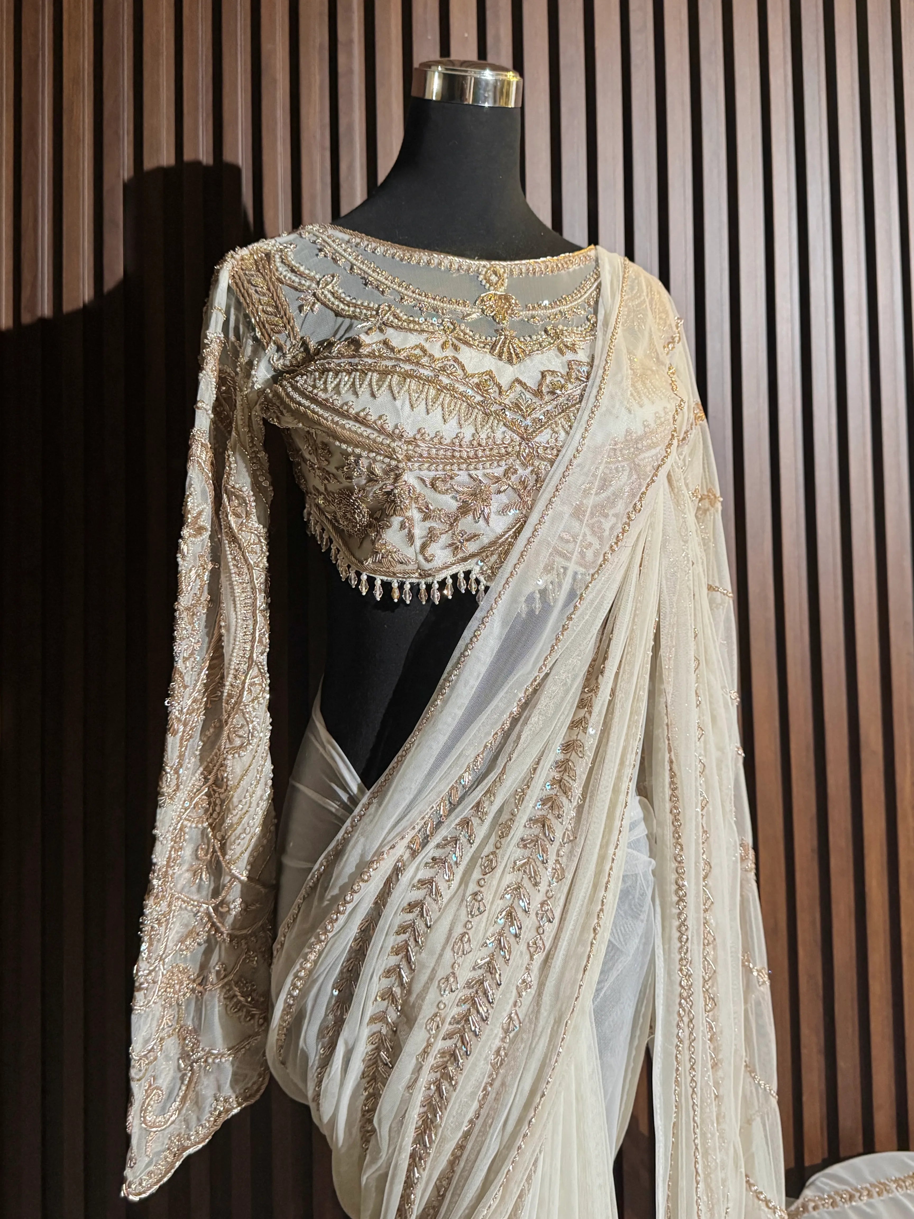 Nooré Zardosi: Luxe Couture Blouse in Champagne Gold