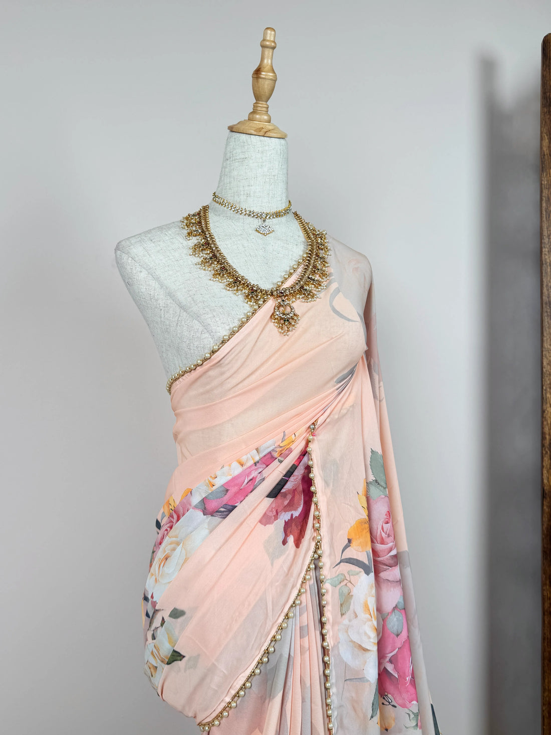Peach Georgette Pearl Border North Saree - view 3