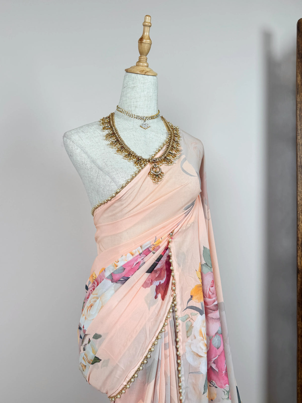 Peach Georgette Pearl Border North Saree - view 3