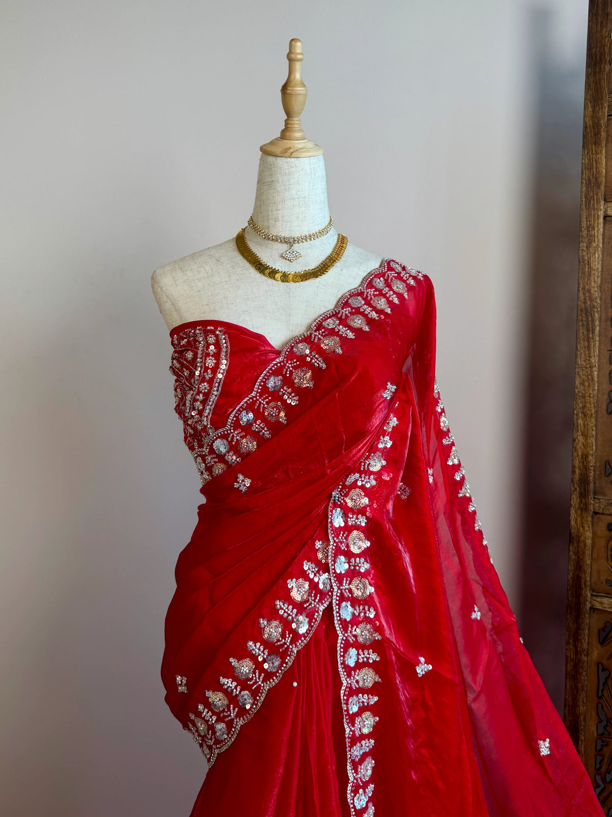 Chilli Red Tissue Cutwork Blouse North Saree - view 2