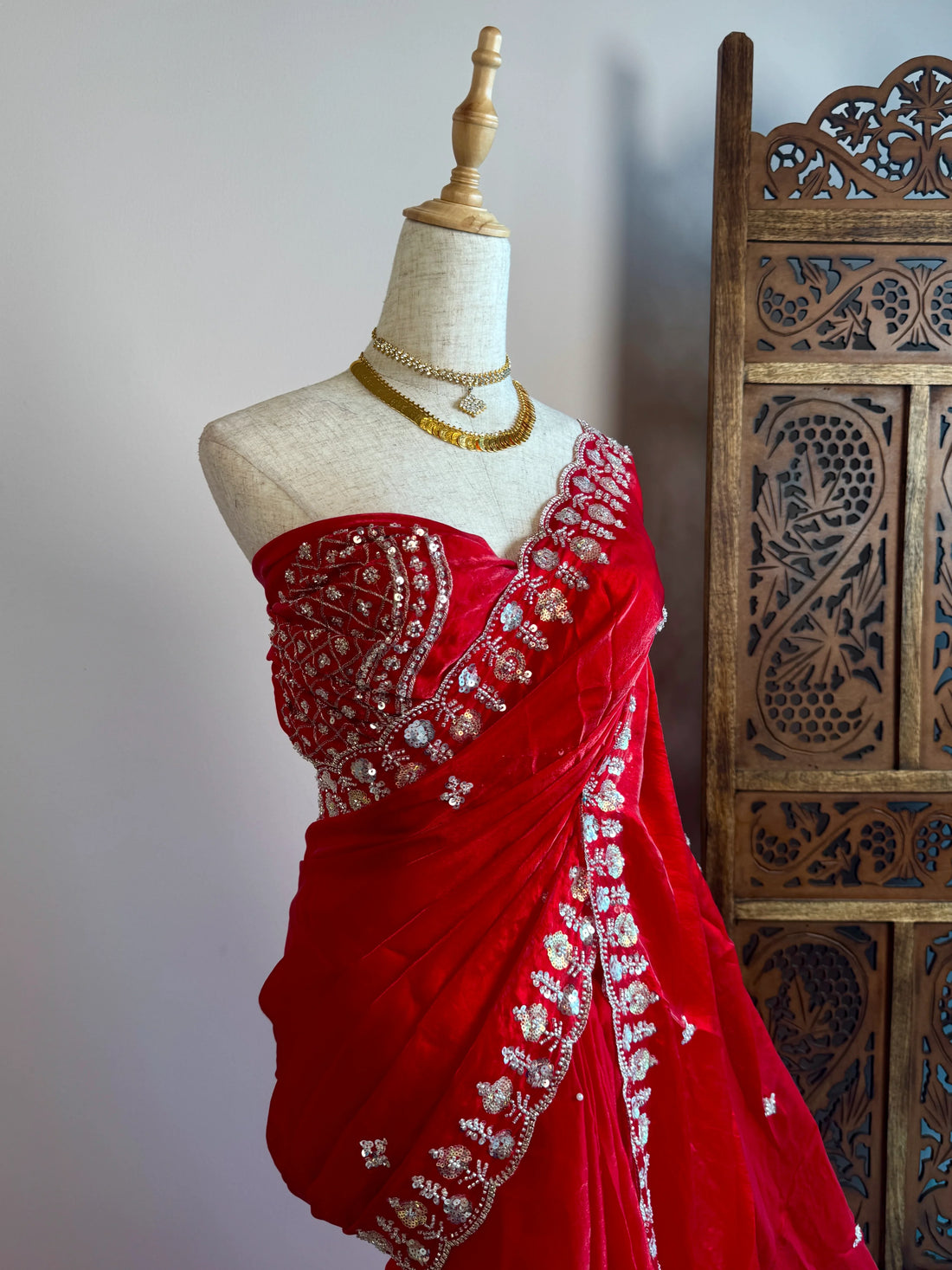 Chilli Red Tissue Cutwork Blouse North Saree - view 3
