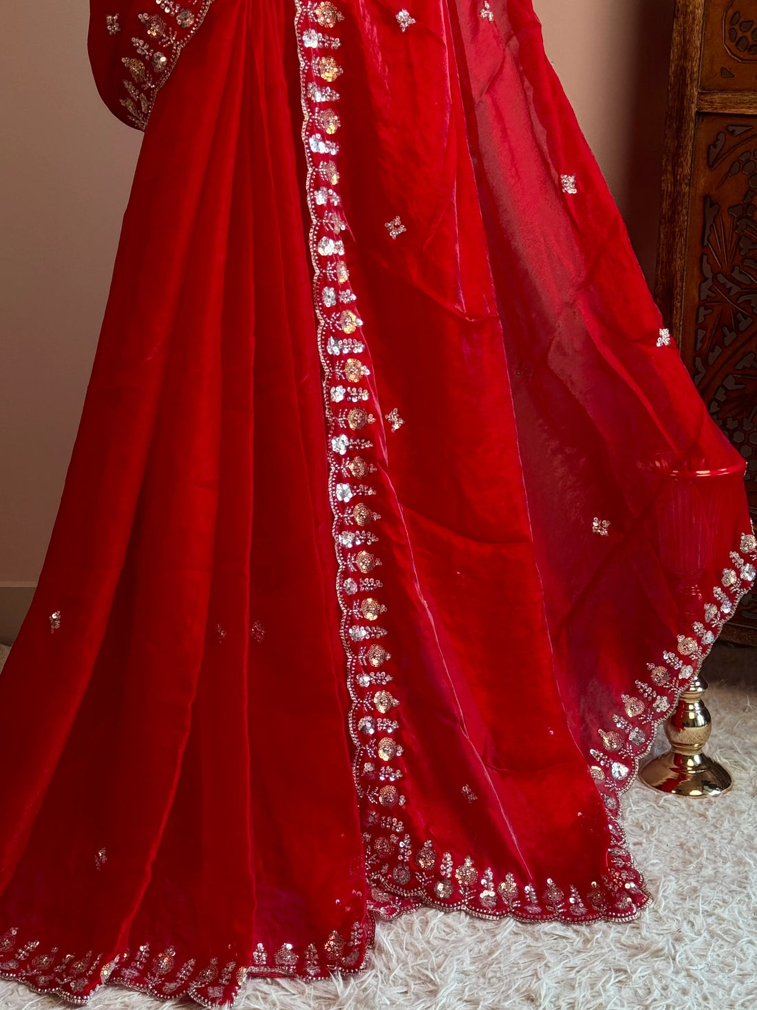 Chilli Red Tissue Cutwork Blouse North Saree - view 4