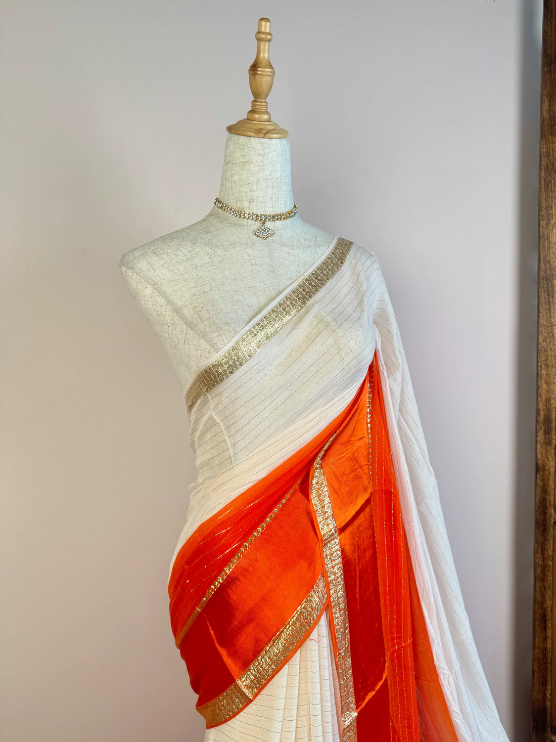 White Orange Chiffon Ombre North Saree - view 4