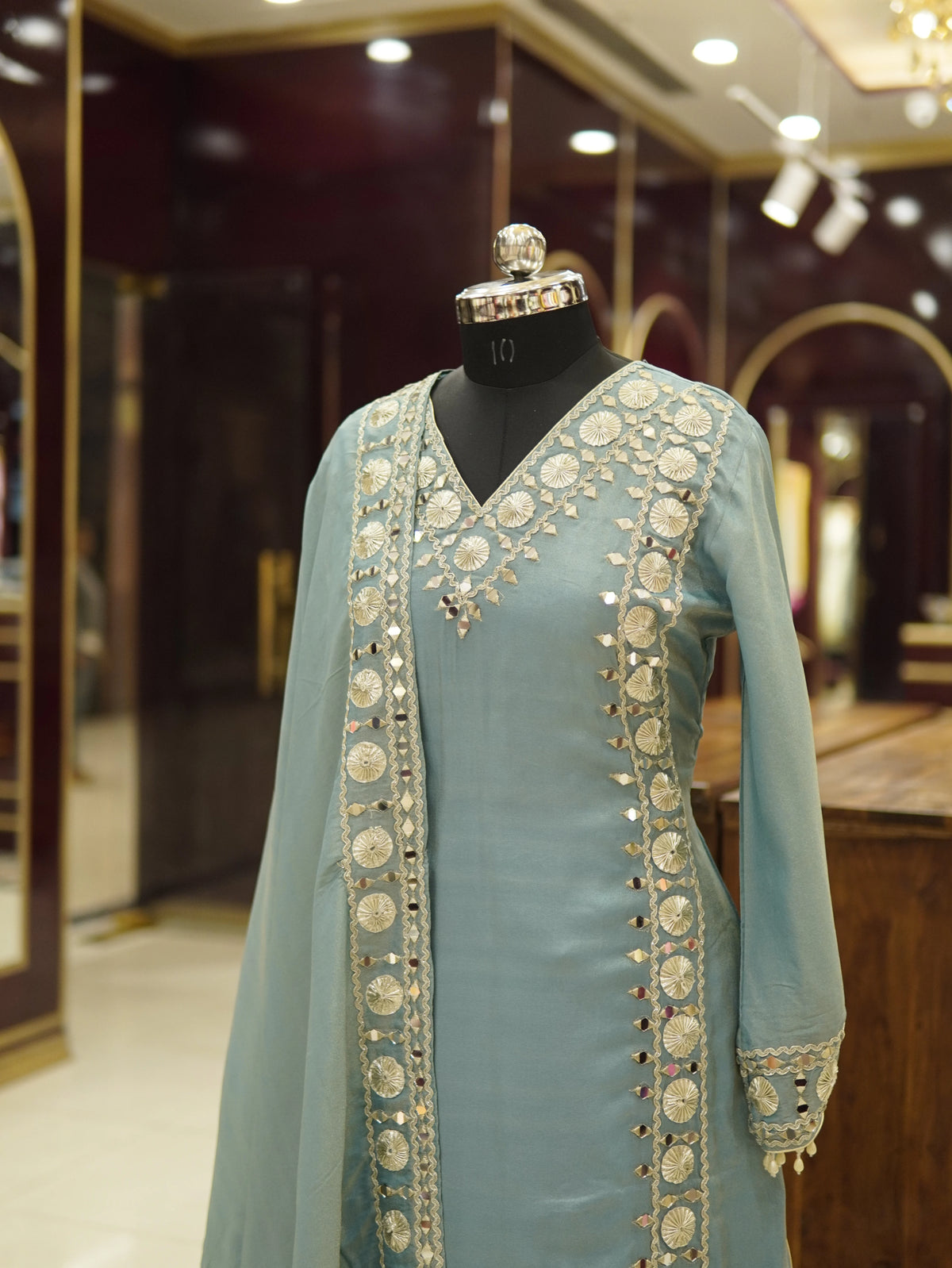 Turquoise Mirror Gota Kurti Palazzo Set - view 4