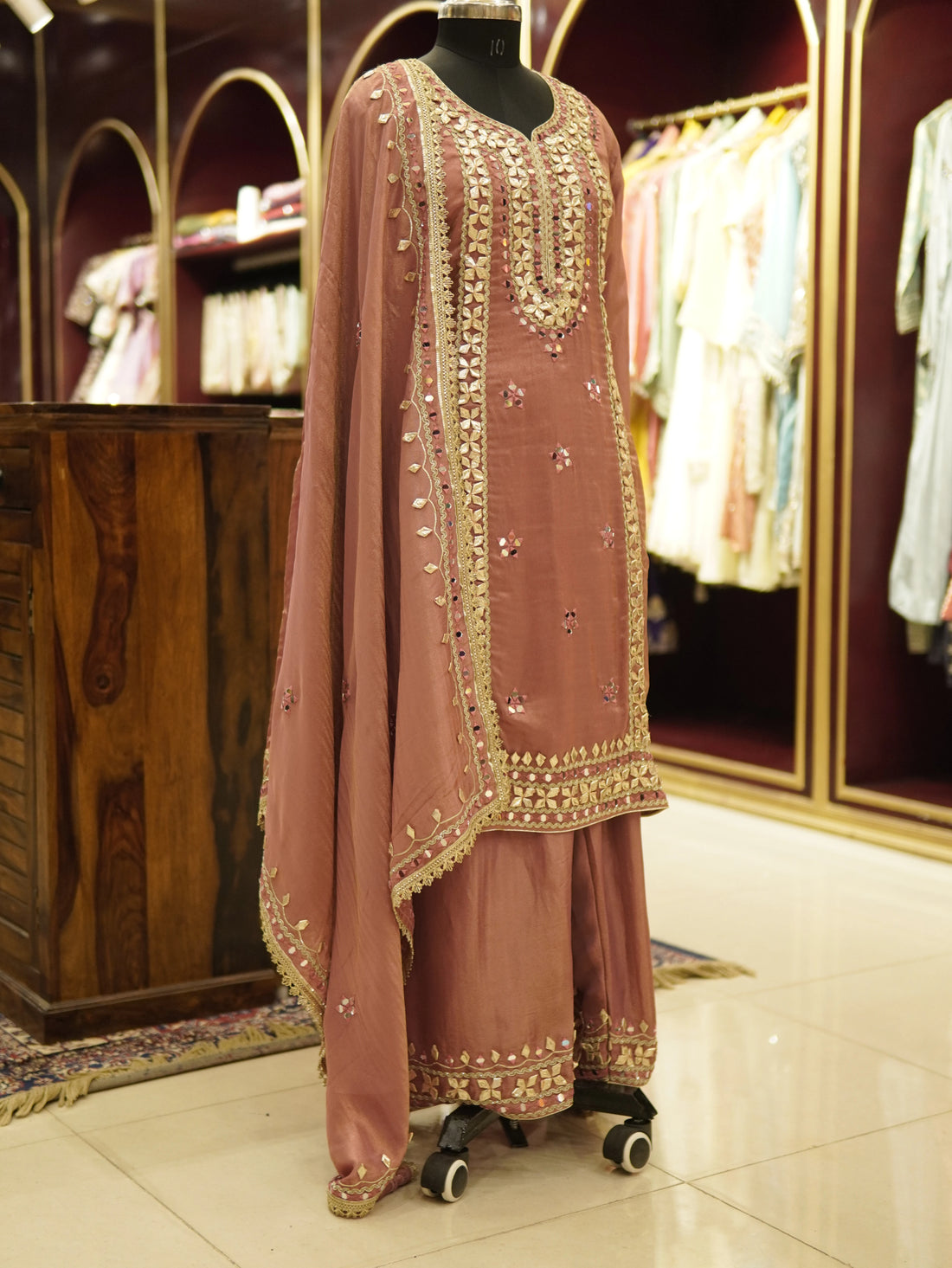 Pinkish Brown Mirror Gota Kurti Palazzo Set - view 3