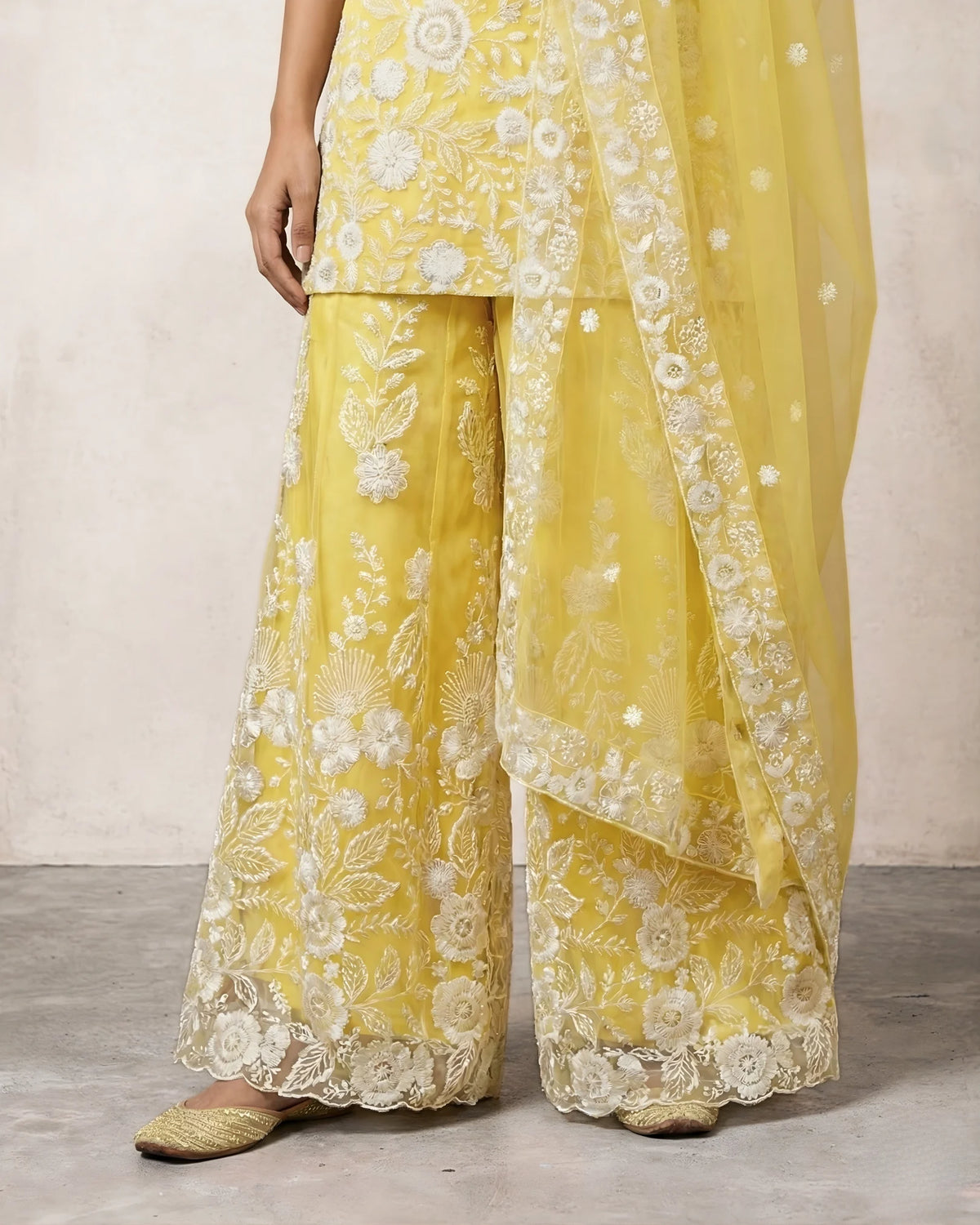 Yellow Sequin Halter Kurti Sharara Set - view 4