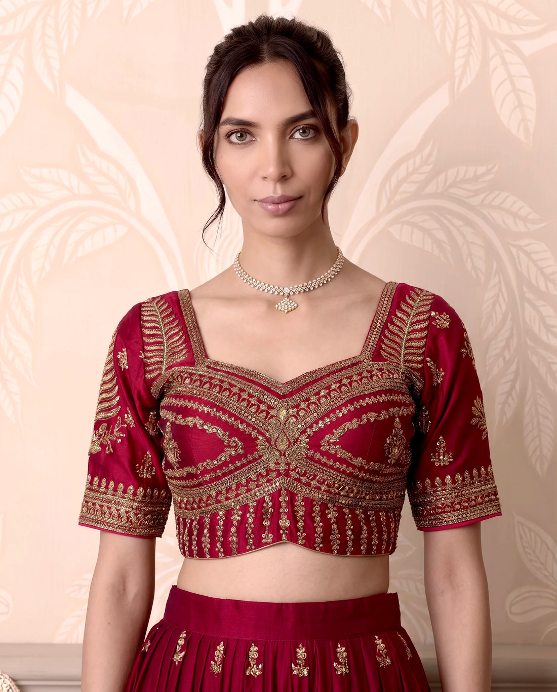 Wine Burgundy Silk Zari Lehenga Set - view 2