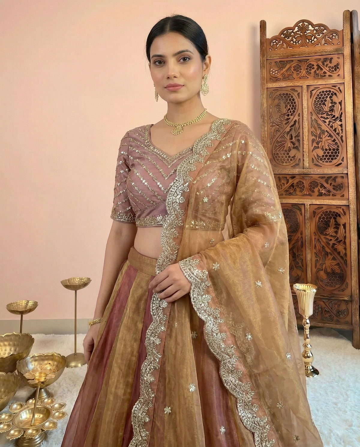 Multicolour Crush Tissue Sequin Lehenga Set - view 2