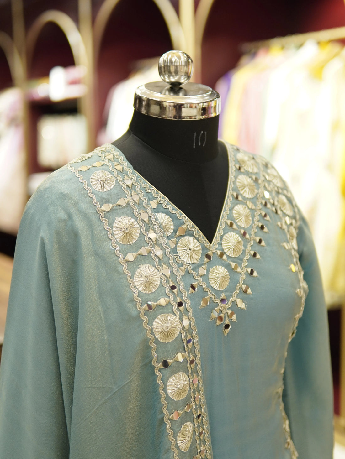 Turquoise Mirror Gota Kurti Palazzo Set - view 3