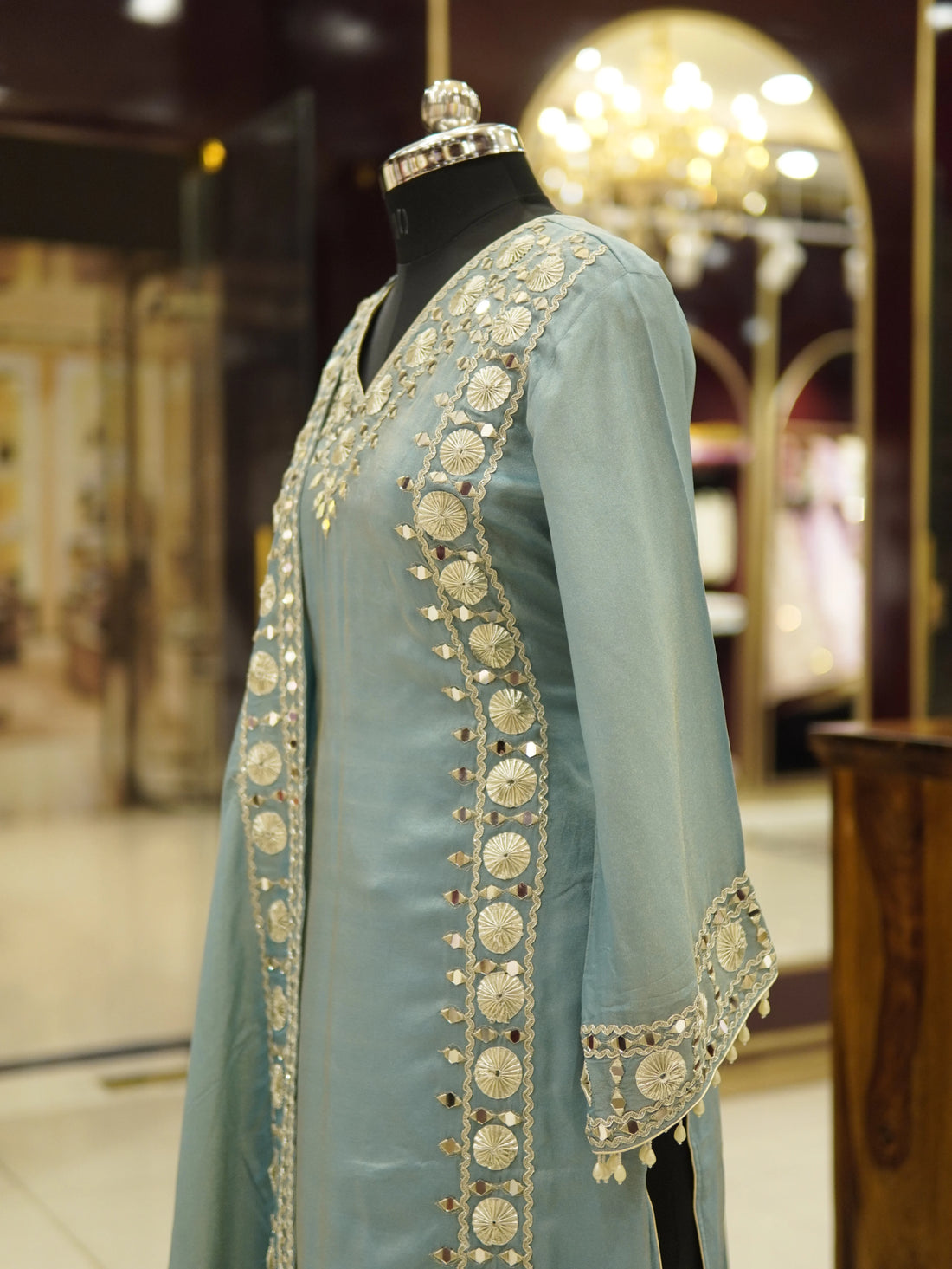 Turquoise Mirror Gota Kurti Palazzo Set - view 5