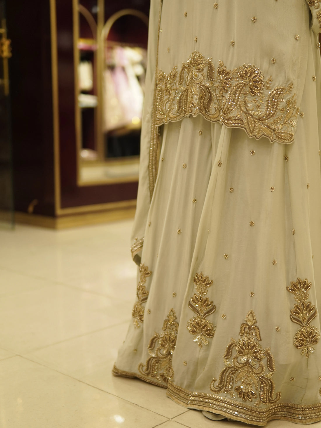 Ash Grey Chinnon Cutdana Kurti Sharara Set - view 3