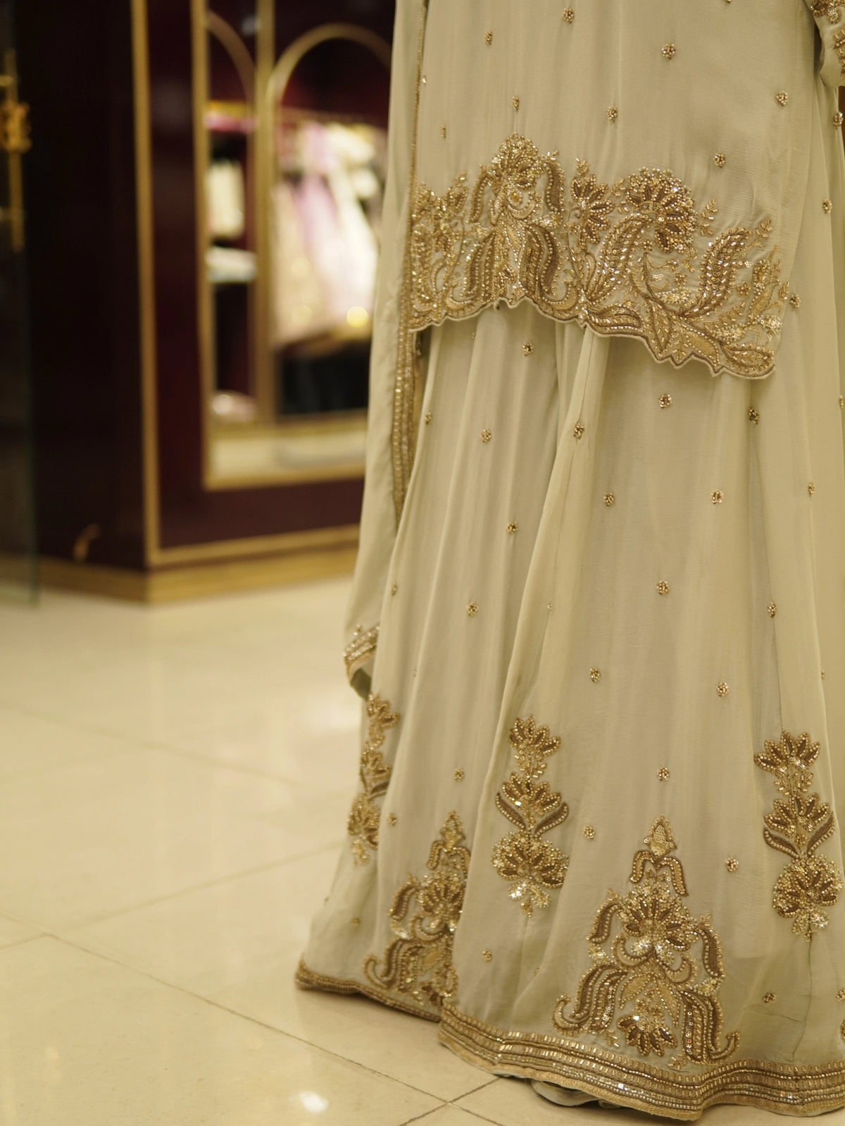 Ash Grey Chinnon Cutdana Kurti Sharara Set - view 3